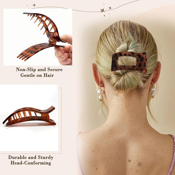 Flat Hair Clips for Women, 6 Pcs Non-Slip and Gentle Flat Claw Clips for Women with Head-Conforming Design and High-Strength Claw Grip, Versatile Colors for Chic and Elegant Look