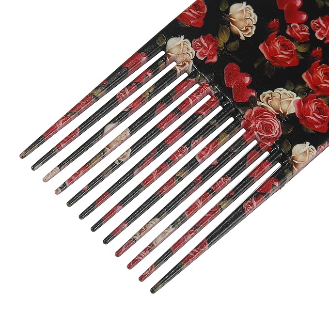 VOCOSTE Wide Tooth Afro Hair Pick Comb, Hair Styling Tool for Men Plastic Flower Pattern, 7.5 Inch