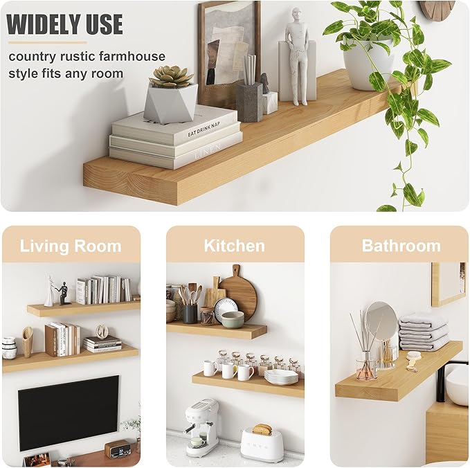 Floating Shelves for Wall, USA-Sourced Brich Wood 48 Inch Long Wall Shelves, Natural Wooden Mounted Picture Ledge Shelf, Nursery Book Storage Shelf Kids Bookshelf, Display Shelf for Bathroom