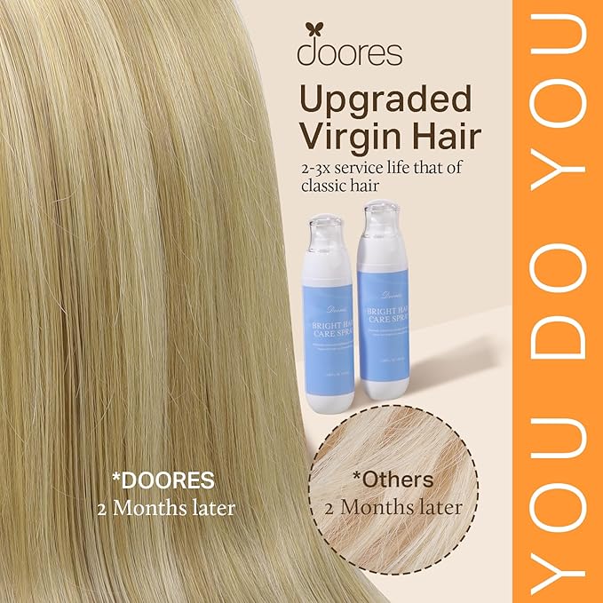 DOORES Hair Extensions Remy, Dark Blonde Highlighted Bleach Blonde 135g 18 Inch 7pcs, Thick Extensions Clip in Human Hair Natural Straight Weft Gift