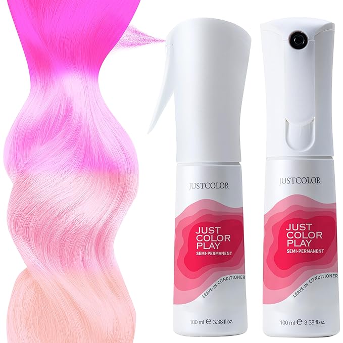 Just Color Hair Dye Spray | Semi-Permanent | Adjustable Tone | Sets in 10 Minutes | Stain-Free | Lasts 8-12 Washes | Pink Cosmos Hair Dye Spray | Ammonia & PPD Free | Pack of 2