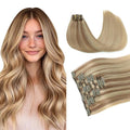 PINKPEARL Clip in Hair Extensions Real Human Hair #10/16/16 Golden Brown to Caramel Blonde Human Hair Clip in Hair Extensions 7pcs 120g 14inch Human Hair Extensios Clip ins(#10/16/16-14)