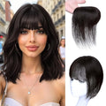 Hair Toppers for Women Real Human Hair 3D Bangs Clip 100% Human Toppers for Women 10 Inch Clip in Bangs Hairpieces(Brown Black)
