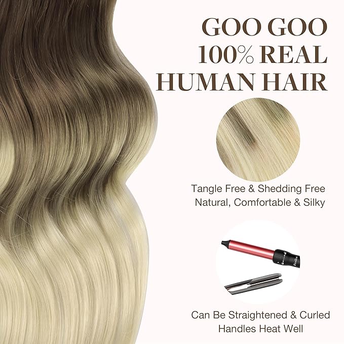 GOO GOO Tape in Hair Extensions Human Hair, 9/60 Balayage Ash Brown to Platinum Blonde, 12inch 80g 40pcs, Skin Weft Seamless Invisible, Silky Straight with Thick Ends, Remy Human Hair