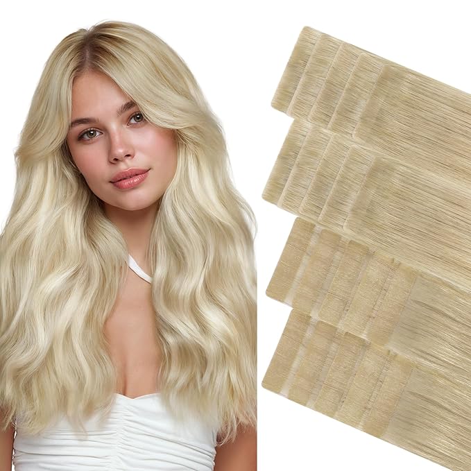 GOO GOO Invisi Edge Tape in Hair Extensions Human Hair, 18ET90A Natural Blonde Balayage10pcs injected with 10pcs classical tape ins, 24inch 50g, Virgin Remy Hair, Natural Look