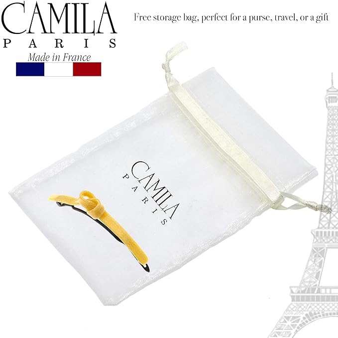 Camila Paris CP2815 French Hair Barrette Clip for Girls, Handmade, Beige, Metal-Free Closure Strong Hold Grip Hair Clips for Women, No Slip Durable Styling Girls Hair Accessories, Made in France