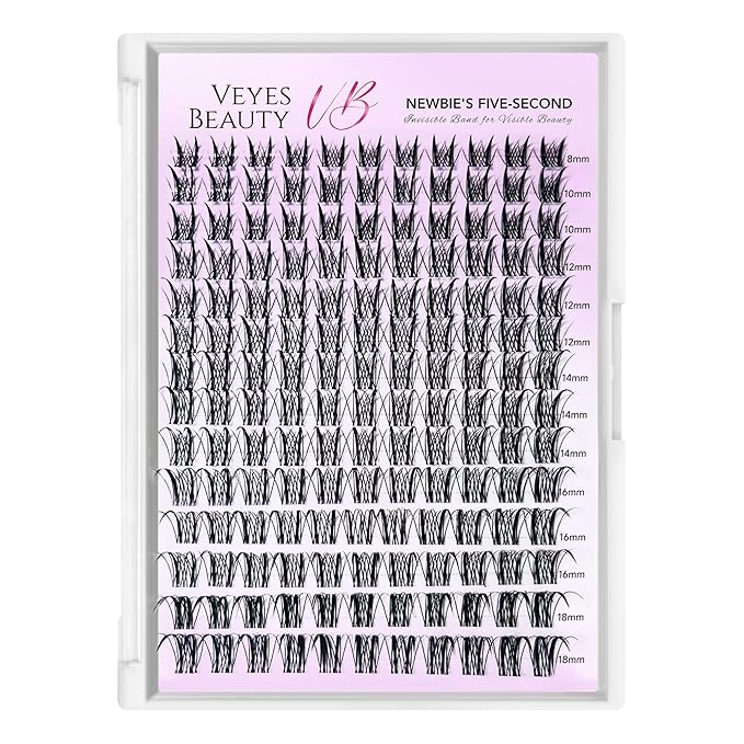 VEYESBEAUTY Lash Clusters Eyelash Extensions Thin & Invisible Band DIY Individual False Eyelashes Newbie's Five-Second Series Wispy Lash Tray for Self-application, Sylph Lashes 8-18mm Mixed Length