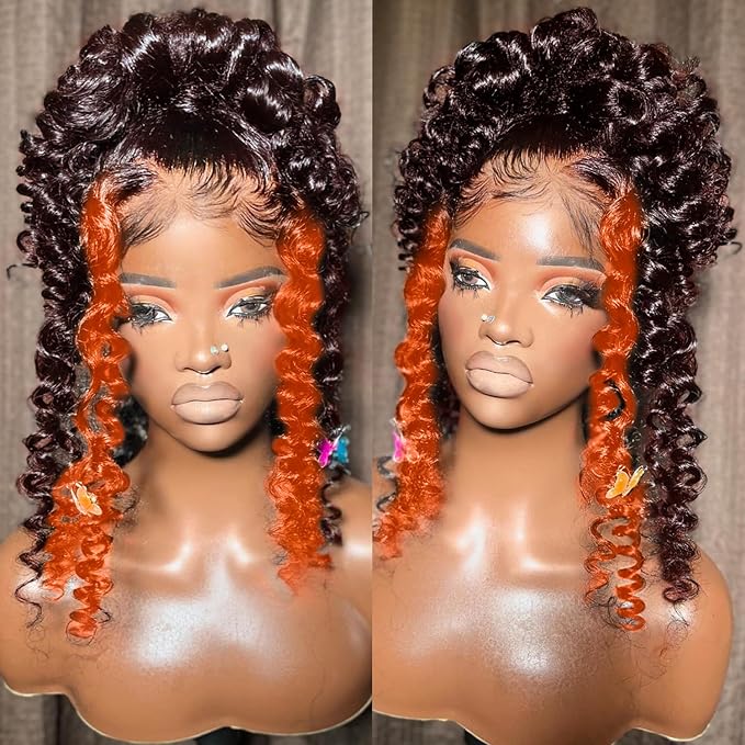 AMIRTY 250% Density 13x6 Deep Wave Lace Front Wigs Human Hair 2/350 Deep Curly Frontal Wigs Human Hair Drawstring Wig Human Hair Pre Plucked with Baby Hair for Women (26 Inch)