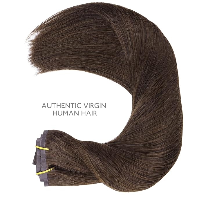 WENNALIFE Seamless Clip In Hair Extensions, 22 Inch 150g 7pcs Light Dark Brown Hair Extensions Clip in Human Hair Invisible PU Skin Weft Natural Remy Human Hair Extensions