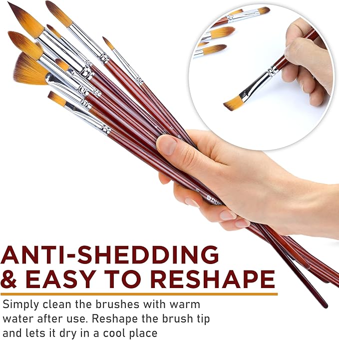 DUGATO Artist Paint Brush Set 13pcs, Long Handle Oil Acrylic Paint Brushes, Watercolor Brush Set for Body, Face, Rock, Canvas Drawing Art Crafts