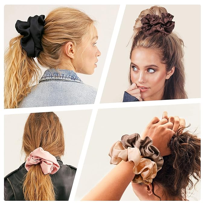 Silk Satin Hair Scrunchies for Women - Big Large Jumbo Scrunchie for Sleep Cute Gaint Oversize Scrunchy for Thick Hair Grils