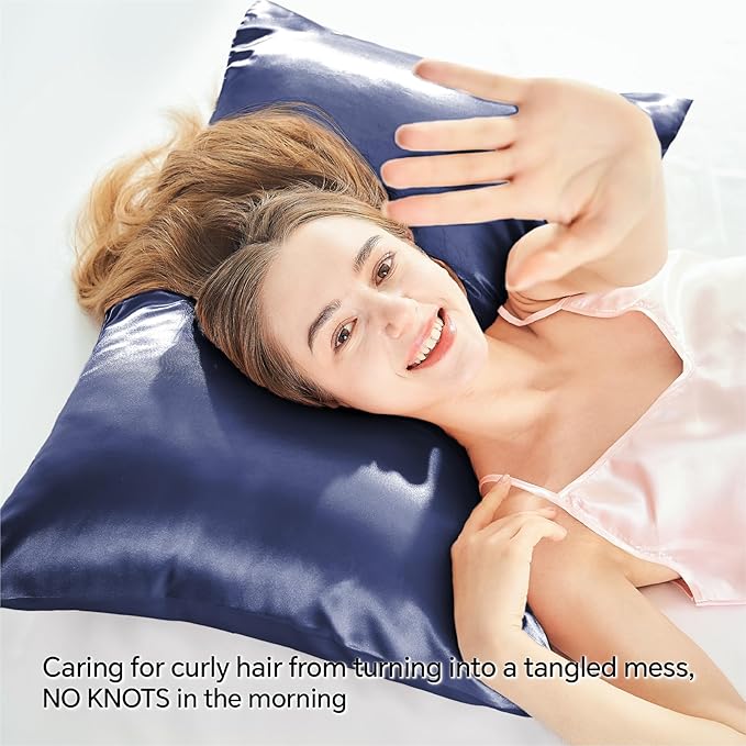 BEDELITE Satin Pillowcase with Zipper, Navy King Size Pillow Cases Set of 2, Super Soft and Cooling Similar to Silk Pillow Cases, Gift for Women Men(20x36 Inches)