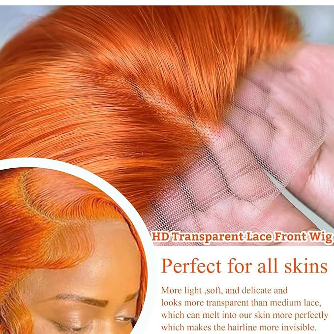 28inch Ginger Wig Human Hair 13X4 180% Density Ginger Orange Lace Front Wigs Human Hair 350 Colored Straight HD Transparent Lace Frontal Wigs Human Hair Pre Plucked With Baby hair