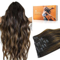 DOORES Clip in Human Hair Balayage Dark Brown to Chestnut Brown 14 Inch 7pcs Clip in Extensions Natural Real Hair 100g Straight