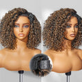 LUVME HAIR 100% Human Hair Wigs Curly Deep Wave Glueless Lace Front 16 Inches Pre Cut Plucked Hd Lace Short Wig Ready To Go Highlight Color Straight Bleached Knots Side Part Black Wigs