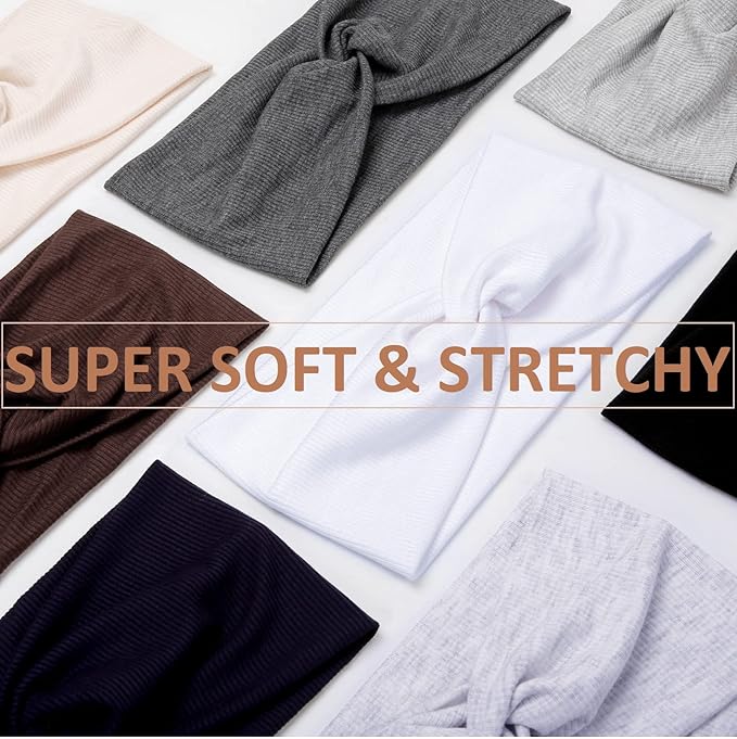 Huachi Boho Knotted Headbands - Wide Non-Slip Turban Hair Accessories for Women in Solid Colors