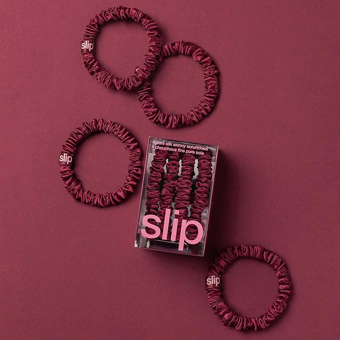 slip Skinny Scrunchies: Anti-Crease, Anti-Breakage Slipsilk™ Design Protects Delicate Hair | Includes 4 Pure Silk Scrunchies: Maroon