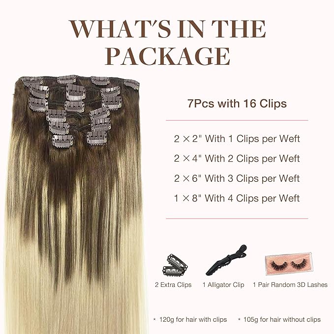 GOO GOO Clip in Hair Extensions Real Human Hair, Remy Human Hair Extensions Clip ins for Women, Natural Human Hair, 24inch 120g 7Pcs, 4/18 Balayage Chocolate Brown Highlighted Dirty Blonde