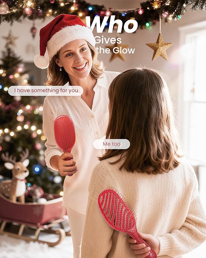 Christmas Gift for Women & Teen Girls, Stocking Stuffers – AIMIKE 2pcs Painless Detangler Hair Brush Set with Soft Bristles, Extra Gentle Wet & Dry Brush for Fine or Sensitive Hair