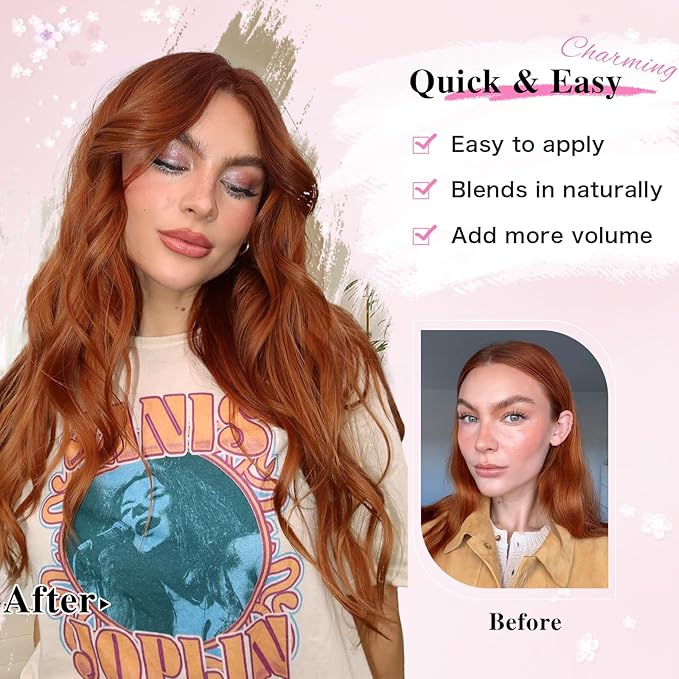 Clip in Hair Extensions for Women, 20 Inch Wavy Copper Hair Extensions Clip Ins, 8PCS Synthetic Soft Lace Weft Hairpieces for Women