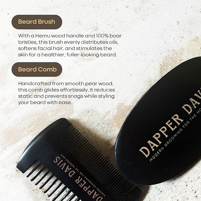 Wooden Beard Brush with Boar Bristles & Pear Wood Comb Set