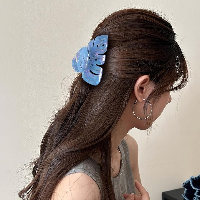 Sky Blue Leaf Hair Claw Clip 3.5 Inch Strong Grip Hair Clip French Design Women Girls Hair Styling Accessories for Thick Thin Hair
