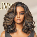 LUVME HAIR 100% Human Hair Wigs Loose Wave Glueless Lace Front 12 Inches, Pre Cut Plucked Hd Lace Short Wig Ready To Go Highlight Color Straight Bleached Knots Side Part Wigs