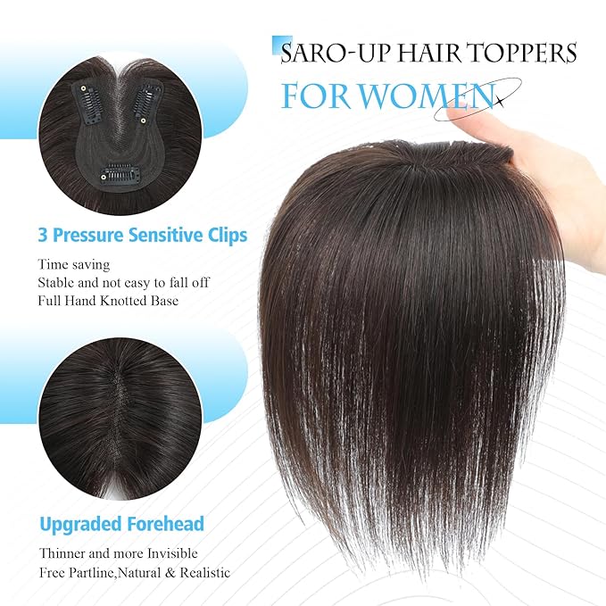 Human Hair Toppers for Women Real Human Hair pieces for Women with Thinning Hair pieces 7 * 10cm Hand-Tied Swiss Base Topper No Bangs 30g Hairpieces 10Inch (Dark Brown)