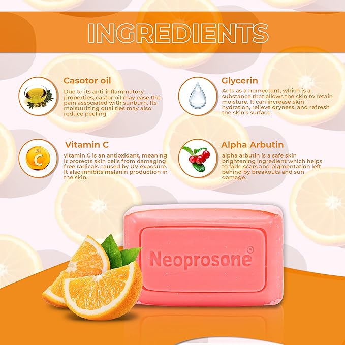 Neoprosone Skin Brightening Soap, 2.82 oz / 80 g, Hyperpigmentation Soap, Cleansing Bar, Fade Dark Spots on Knees, Elbows, Face, Private Areas, with Vitamin C and Castor Oil