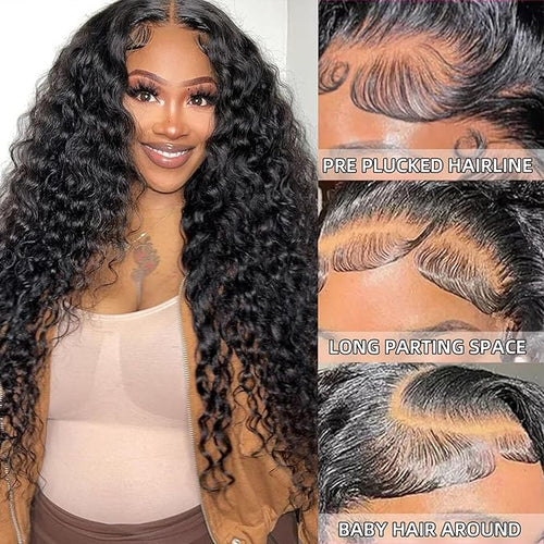 34 Inch Deep Wave Lace Front Wigs Human Hair 13x6 HD Lace Front Wigs Human Hair Pre Plcked Curly Human Hair Wig for Women 200% Density Water Wave Lace Front Wigs Human Hair With Baby Hair