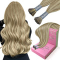 YoungSee Itip Hair Extensions Brown Highlight 20In Human Hair I Tip Extensions Light Brown Highlight Blonde Cold Fusion Hair Extension 50s 50g I-Tip Hair Extension Easy to Blend with Natural Hair