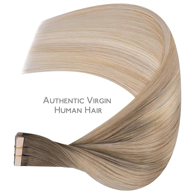 WENNALIFE Tape in Hair Extensions Human Hair, 20pcs 50g 18 inch Balayage Sandy Brown to Platinum Blonde Remy Hair Extensions for Women Tape Ins Straight Extensiones De Cabello Humano Skin Weft