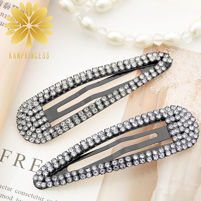 Hair Clip, 2Pcs 3.1Inch Rhinestone, Snap Hair Clips, Black, Hair Accessories for Women Girls Bridal, Wedding, Party, Prom