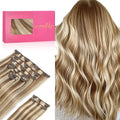 WENNALIFE Hair Extensions Clip In, 9pcs 24inch 150g Ash Brown Highlighted Golden Blonde Thicker Clip In Hair Extensions Real Human Hair Remy hair extension Double Weft Clip in Human Hair Extensions