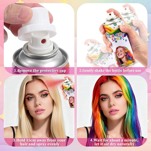 2 Pack hair spray temporary for Girls Women,Washable Hair Dye Spray Non-Sticky Halloween Cosplay Party Crazy Hair Day Hair Coloring Wax (Pink&Purple)