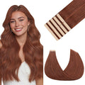 GOO GOO Tape in Hair Extensions Human Hair, #33B Dark Auburn Copper, 18inch 25g 10pcs, Skin Weft Seamless Invisible, Silky Straight with Thick Ends, Remy Human Hair