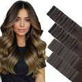 GOO GOO Invisi Edge Tape in Hair Extensions Human Hair, 1D/2C/4E Chocolate Dip Color Melt 20pcs injected with 20pcs classical tape ins, 14inch 100g, Virgin Remy Hair, Natural Look
