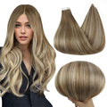 Full Shine Balayage Tape in Hair Extensions Human Hair 18 Inch Invisible Tape in Hair Extensions Color 6 Brown Fading to 6 and 60 Platinum Blonde 50Gram 20Pcs Blonde Straight Hair Extensions Tape in