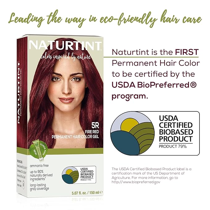 Naturtint 5R Fire Red Permanent Hair Color (Pack of 1), Ammonia Free, Vegan, Cruelty Free, up to 100% Gray Coverage, Long Lasting Results (Packaging may vary)