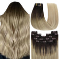 YoungSee 150G Ombre Blonde Hair Extensions Clip ins Brown to Blonde Human Hair Clip ins Extensions Dyable Remy Hair Clip in Hair Extensions Medium Brown Roots to Golden Mix Platinum Blond 20Inch 7Pcs