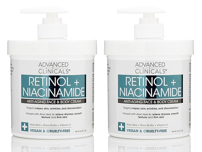Advanced Clinicals Retinol Body & Face Lotion W/Niacinamide, Dry Skin Face Moisturizer & Crepey Skin Care Treatment, Anti Aging Retinol Cream Reduces Look Of Wrinkles, Sagging Skin, & Age Spots, 2PC