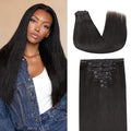 Lashey Clip in Hair Extensions Human Hair Light Yaki Straight 14 Inch 7pcs 120g Human Hair Natural Black Hair Extensions Clip in Extensions Real Human Hair for Women