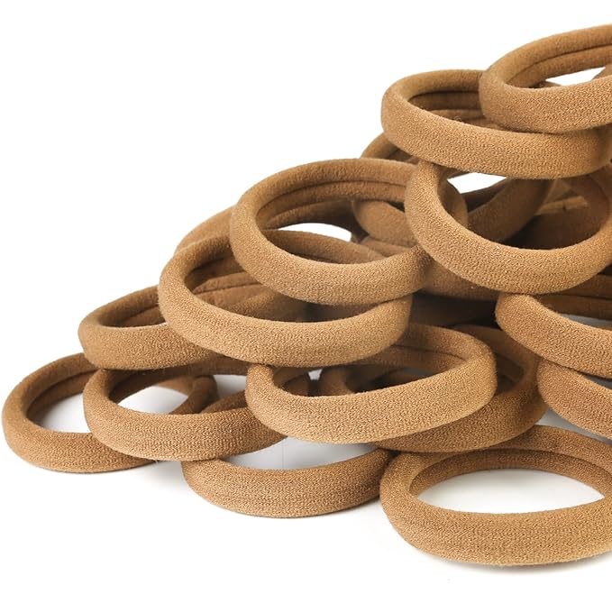 50PCS Seamless Hair Ties for Women Thick Hair, Soft Pony Tails, Large Elastic Hair Bands, Thick Ponytail Holders No Damage, Light Brown, 2 Inch in Diameter