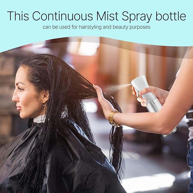 BeautifyBeauties Spray Bottle For Hair – Continuous Mister Spray Bottle for Hairstyling, Cleaning, Plants, Pets, Barbers, Salons, Essential Oil Scents (Clear, 16.9oz/500ml) 11" H x 2.6" L