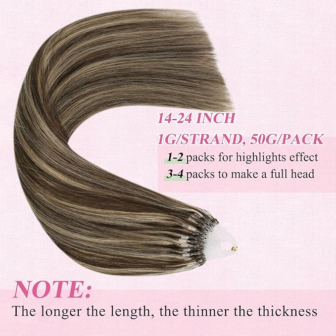 YoungSee Micro Bead Hair Extensions Real Human Hair Highlight Microlink Hair Extensions Dark Brown and Blonde Highlight Micro Loop Hair Extension Human Hair 20In 50g 50s Cold Fusion Hair Extension