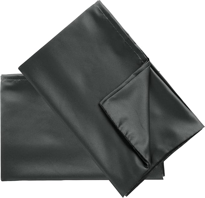 uxcell 2 Pack Silk Satin Pillowcase for Hair and Skin, Cool, Silky, Soft Breathable Pillow Cases King Size 20x36 Inch Sateen Pillowcase Black with Envelope Closure