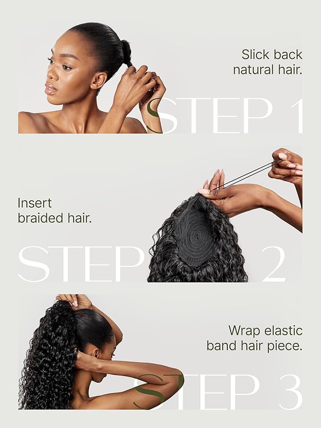 Frodio Clip in Ponytail Extension Human Hair for women 26 Inches Long Water Wave Curly Extension Ponytail Natural Color