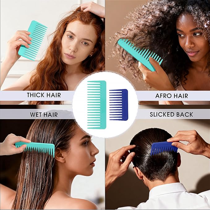 One large, one small, two-piece Wide Tooth Comb，No Handle Detangler Accessories，Large Hair Detangling Comb for Curly, Straight,Wet Dry Hair(Green,Bright Blue)