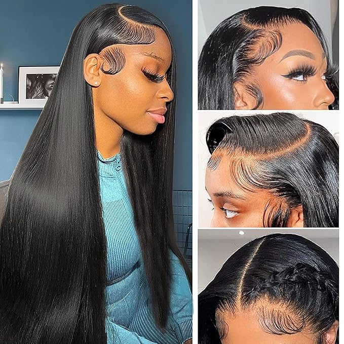 Iris Queen 220 Density 13x4 HD Straight Lace Front Wigs Human Hair Pre Plucked 12A Transparent Full Lace Frontal Wig for Black Women Unprocessed Natural Black Hair (20 inch)