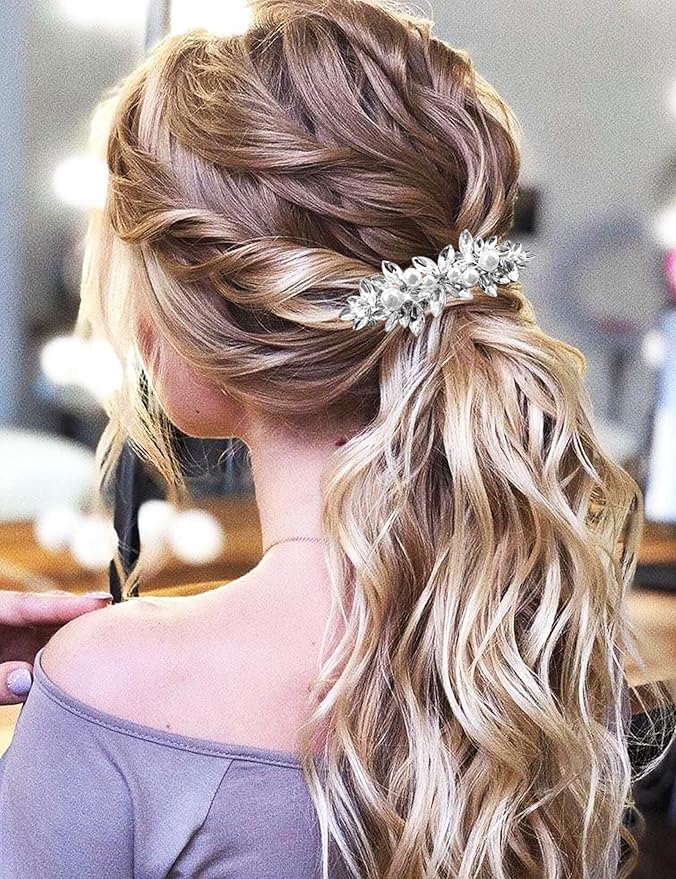 4pcs Rhinestone Pearl Wedding Hair Clips Silver New Bride Bridesmaid Spring Clips French Hairpins Elegant Floral Stylish Accessories Gift for Women Girls